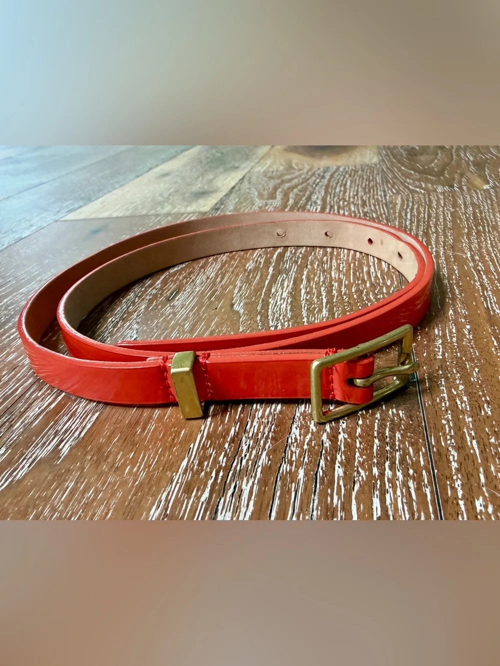J. Crew Red Patent Leather Skinny Belt / Size Small - Picture 3 of 9